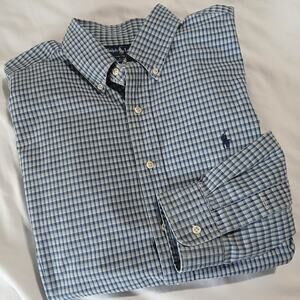 Ralph Lauren XL Blake 100% Cotton Blue Plaid LS Button-Up/Down